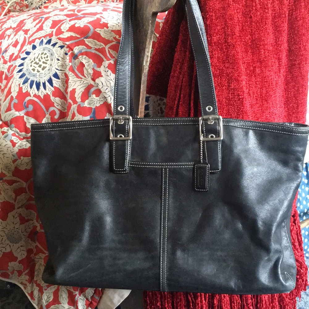 Coach- black leather tote/purse